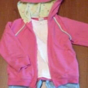 Girls jacket & top, pink, rainbow accents, Hood, pockets, Size XS, Spring Play